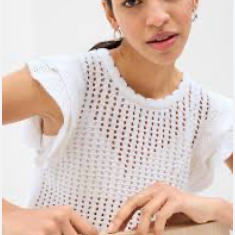 GAP Women’s White 100% Cotton Flutter Sleeve Crochet Sweater Size XS Feminine - Picture 2 of 10